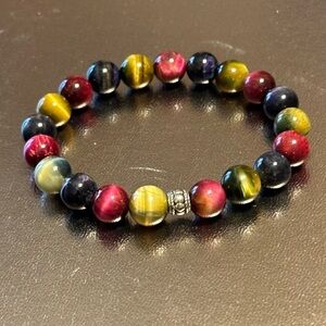 Multi-color Tigers Eye Unisex stretch bracelet 6.5-7.5”.